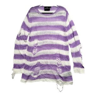 Killstar Viola Striped tunic Sweater L Fairy Grunge Goth Open Knit distressed
